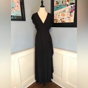 BCBGMaxazria Black Callie Chiffon Gown with Flutter Sleeve Sz 4